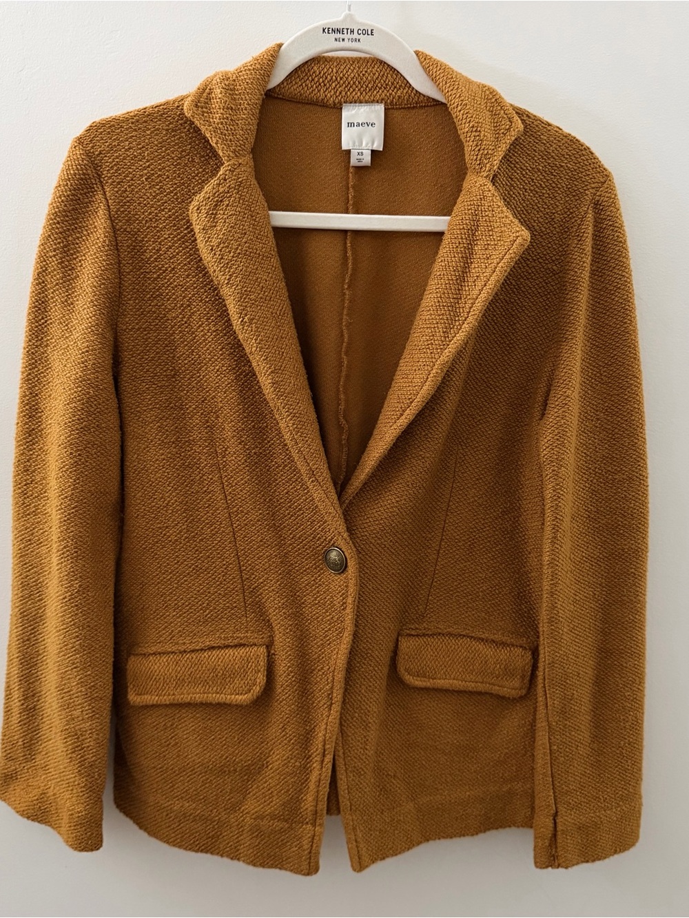Maeve Knit Blazer Textured Single-Button in Mustard XS